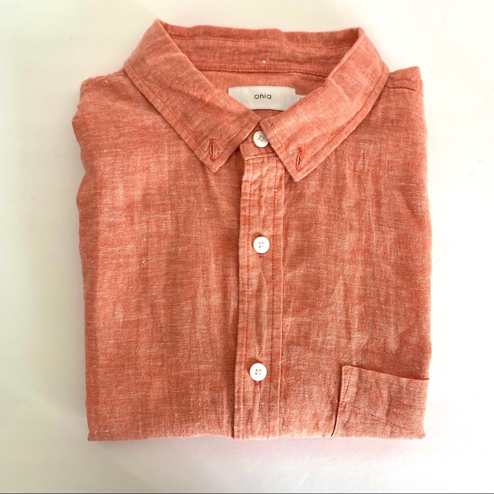 Onia Linen Short Sleeve Trim Fit Shirt - XL
